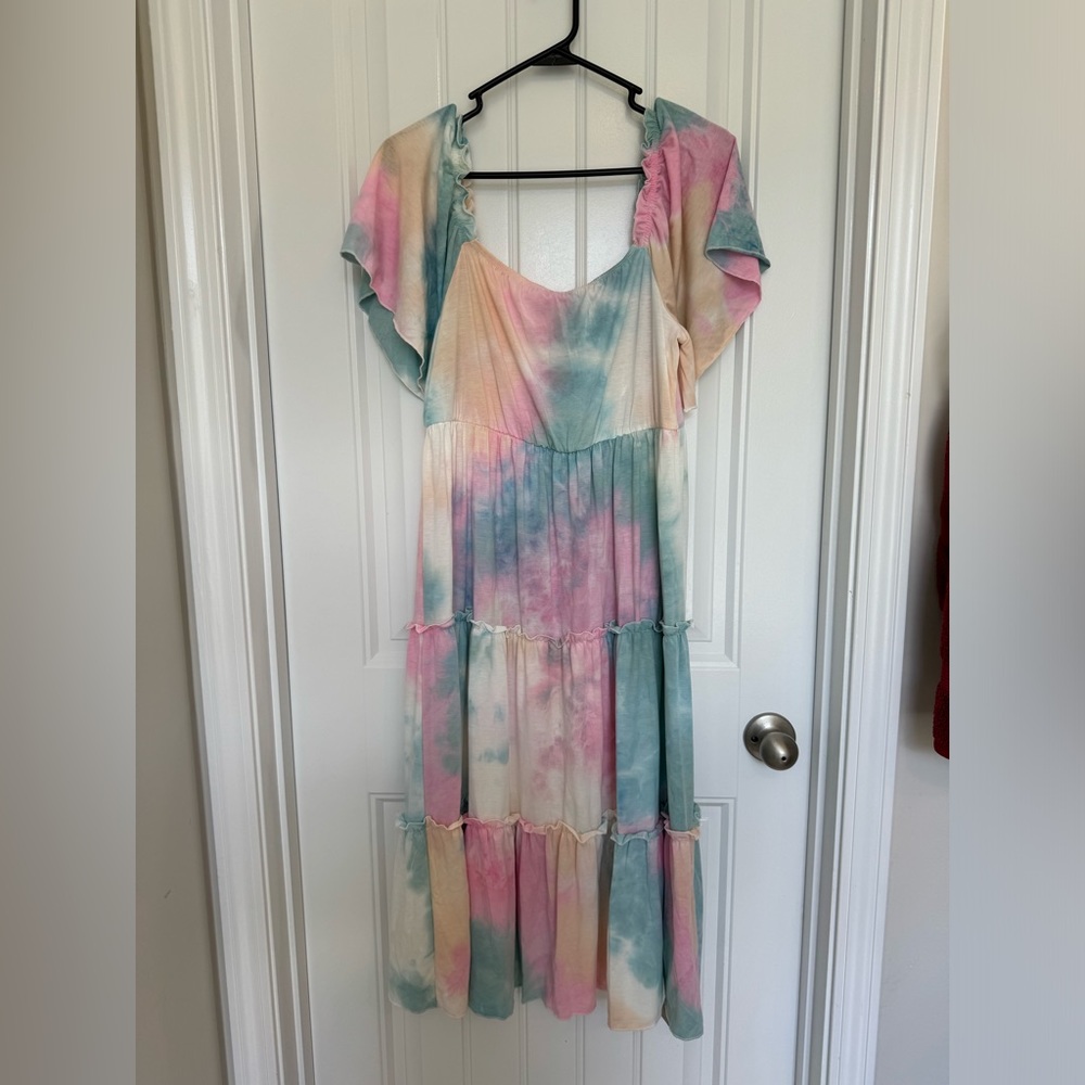 Emery Rose Tie Dye Dress, Women’s 0XL, Spring, Summer, Maxi Dress, Pink, Green
